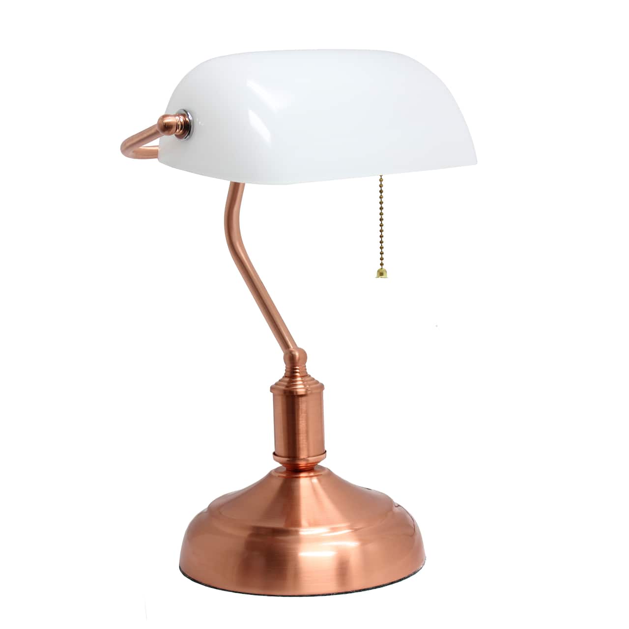 Simple Designs Executive Banker&#x27;s Rose Gold Desk Lamp with White Shade